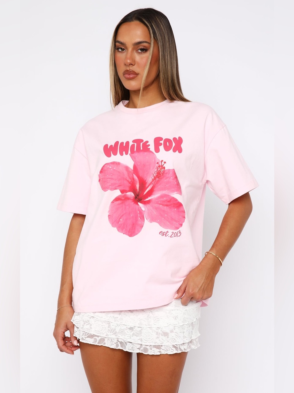 White fox boutique With Love & Romance Oversized Tee Baby Pink flower tshirt
